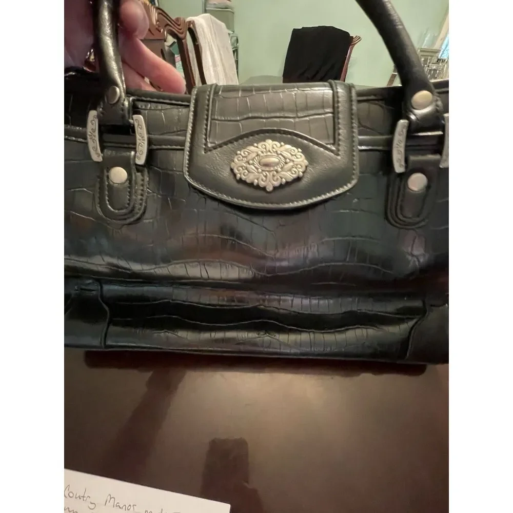 CROFT AND‎ BARROW TOTE BAG LAPTOP BAG PURSE BLACK FAUX LEATHER